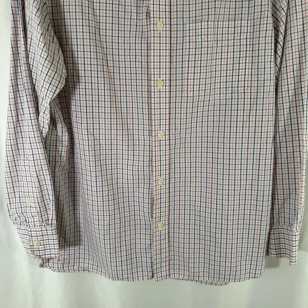 Banana Republic Dress Shirt Men's Medium 15.5 White Pink Plaid Button Up Long Sl